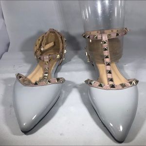 Huimeisizhen Pointed Gray New paten leather flats